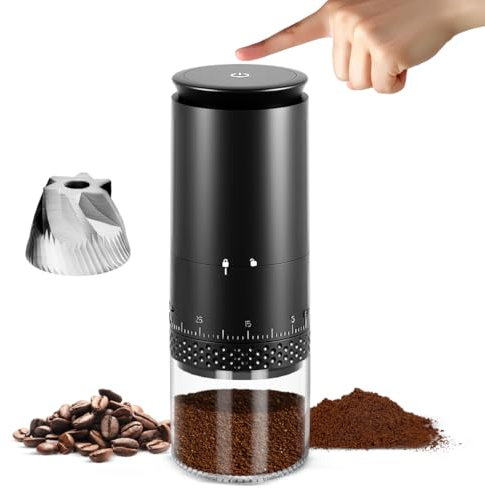 Leburry Portable Coffee Grinder – Rechargeable Espresso Coffee Grinder with Stainless Steel Burr Mill for Travel, Camping – Black Cordless Electric Small Grinders with 38 Adjustable Grind Settings