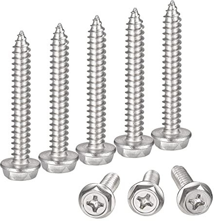 QUARKZMAN Vis autotaraudeuses à Tête Hexagonale, M6 x 40mm en Acier inoxydable 304 Vis à Tôle à Bride Hexagonale 10pcs