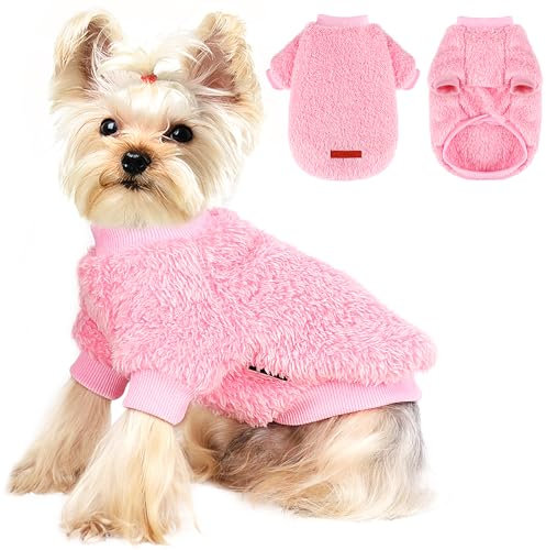 Yikeyo XS Dog Sweater - Pink, Fleece, Warm, Winter, Small Dogs & Puppies (XS, Pink)