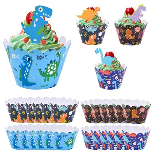 48 StüCk Tortendeko Dinosaurier, Happy Birthday Tortendeko, Cupcake Cone Cake Toppers, Dino Kuchen Deko, Cartoon Dinosaurier Kuchendekoration Rand, Geburtstag Hochzeit Party Jahrestag Dekorationen