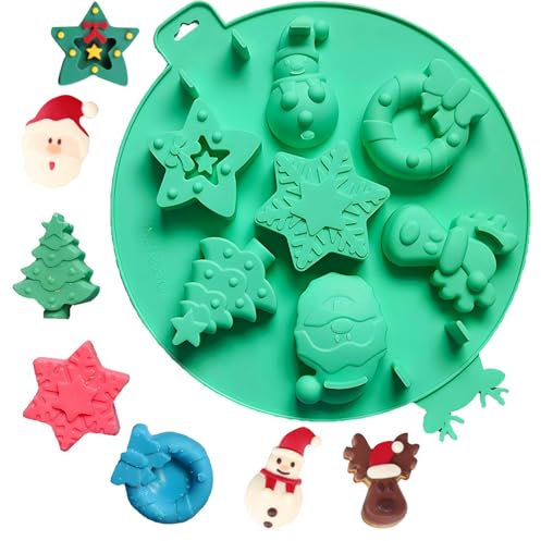 Stampo in Silicone per Natale, Stampo per Dolci e Cioccolato, Stampi per Cottura a Motivi Speciale Natalizio, con Babbo Natale, Albero di Natale, Calzini, Campane, Pupazzi di Neve