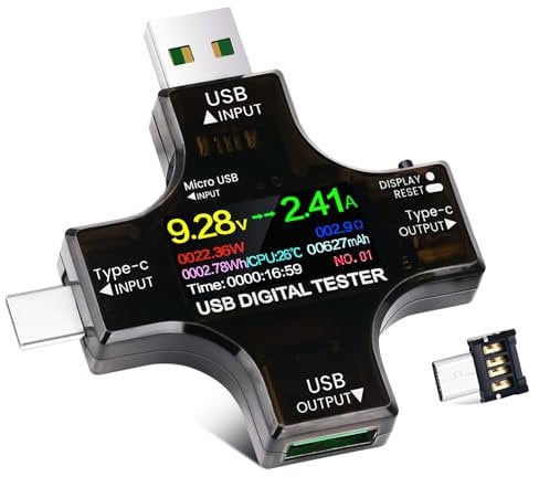 YEREADW USB C Tester 2 in 1 Misuratore di Potenza 3.6-32V 0-8.0A USB Amperometro Digital Multimetro Tester di Tensione e Corrente Rilevatore Carica Batteria Caricabatterie USB Tester Elettrico