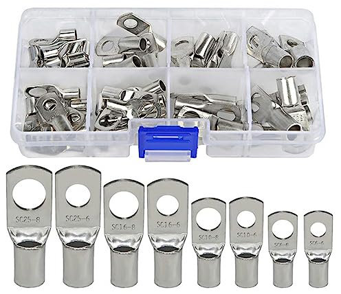 60Pcs Bolt Hole Tinned Copper Terminals Set, Crimp Connectors, Cable Lugs, Ring Terminals, Wire Connectors, Cable Crimps, Terminal Connector, Cable Lugs Ring Battery Terminal End Kit with Storage Box