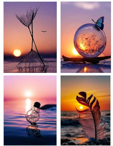 SenaiMy 4er Diamond Painting Diamant Painting Bilder Erwachsene 5D DIY Diamant Malerei Full Drill Set Landschaft Sonnenuntergang für Wohnzimmer Schlafzimmer Wand Dekoration (30 x 40 cm)