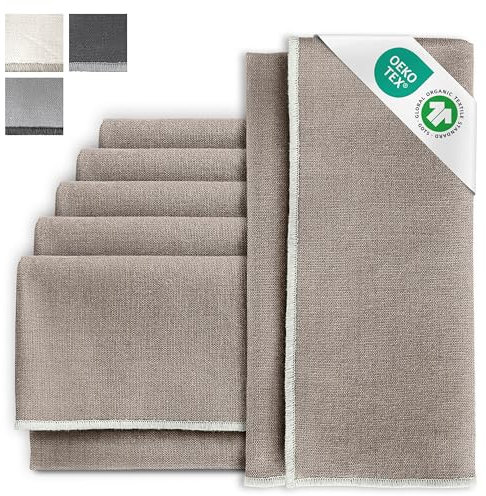 MIQIO® Design Stoffservietten mit edler Ziernaht I 6er Set Leinenservietten I 45x45 cm I Stoff-Servietten aus 55% Leinen und 45% Baumwolle I European Flax, GOTS und Ökotex Zertifiziert I Natur