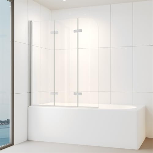 IMPTS 120x140 CM Badewannenaufsatz Duschabtrennung 3-teilig Duschwand faltbar 180° Faltwand für Badewanne 6mm ESG-Sicherheitsglas mit NANO-Beschichtung