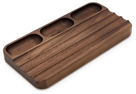 MUUJEE Wooden Desk Pen Pencil Organizer - 7.5 x 3.75 for Work Teacher Dad Wood Pencils Tray Work Minimalist Rustic, Gift for the Man who has it All