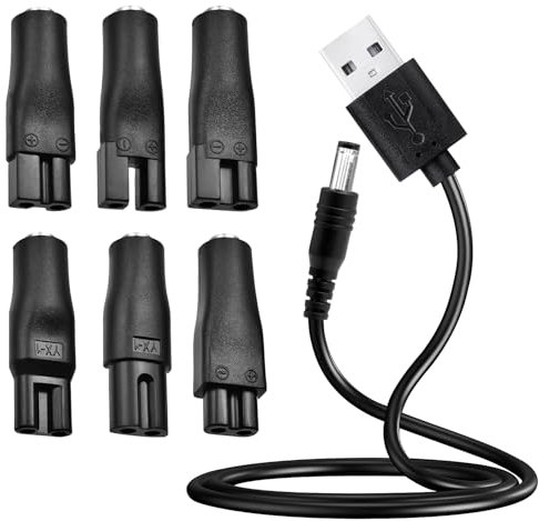 7Pcs Electric Shaver Charger Cable Kit, 5V USB Power Adapter Cord Replacement for Hair Clippers, Beard Trimmers, Shavers, Beauty Devices, Desk Lamps, Purifiers
