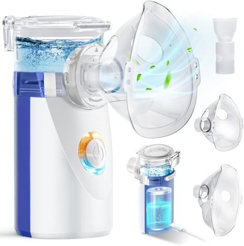 Aerosol Portatile Silenzioso, Wholede Macchina Aerosol per Adulti e Bambini, Aerosol Ultrasuoni con 2 Maschere E Boccaglio, 2 Modalità Regolabili, USB-C Ricaricabile(Blu)