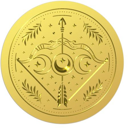WADORN 100 x Aufkleber Mit Pfeil Und Bogen In Goldfolie. 5cm Mondphasen Bogen Gold Umschläge Siegel Bogen Pfeil Selbstklebende Geprägte Siegeletiketten Für Einladungen Grußkarten Umschläge