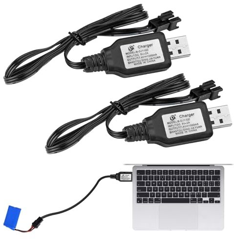 7.4V Usb Charger, 2 Pcs Rc Car Charger, 7.4v Usb Charging Cable with Sm-3p Connector, 1000mA 7.4 V Battery Charging Cable for Remote Control Cars Plane Tank Boat Toys 7.4 v Lipo Battery Chargers