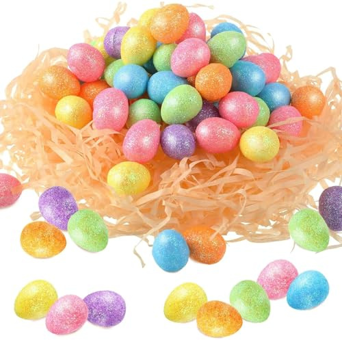 90 Pcs Mini Ostereier,Ostereier Mit Glitzer Schaum,Ostern Deko Eier Konfetti Bunt,Klein Basteln Bunte,FüR Tischdeko Easter Glitzer Kleine Osterdeko,Streudeko Egg,Osterei-Schaum-Eier-Ornamente