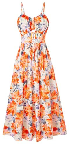 GRACE KARIN Abito Donna Estate Lungo Casual Floreale Abito Vacanza Spiaggia Senza Maniche Arioso M Fiore Viola Arancione