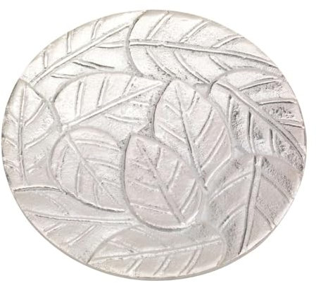 LivuX Assiette à bougie en aluminium aspect argenté - Diamètre 14 cm - Soucoupe ronde avec structure en feuilles pour bougies jusqu'à 12 cm - Protection décorative pour table et meubles - 1210
