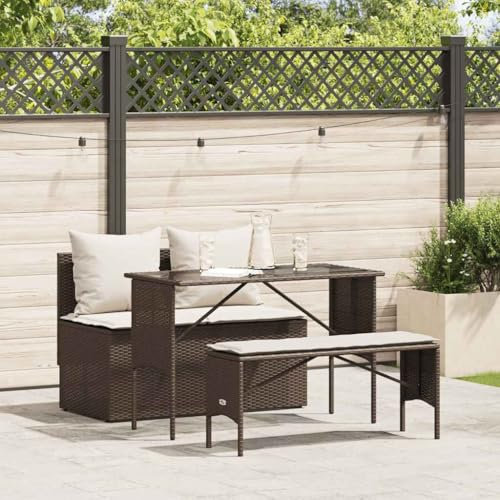 Iiaky 3-TLG. Garten-Essgruppe mit Kissen GartenmöBel TerrassenmöBel Garten Sitzgruppe Essgruppe Garten MöBel Set Braun Poly Rattan