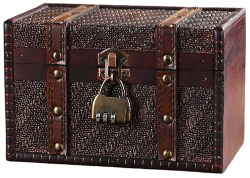 AOTOPYU Schatztruhe, Schatzkiste Kindergeburtstag, Piratenkiste, Geschenk-Box verschließbar mit Deckel und Schloss, Holztruhe (S2:19x12x12cm)