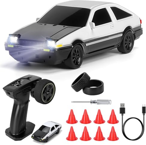 JONRRYIN Drift Auto, 1:43 Frngesteuert Drift Auto, 4WD Tabletop Mini Drift RC Car, Ferngesteuertes Auto mit LED Leuchten, 15 km/h, Spielzeugauto für Kinder ab 14 Jahre (Standard)