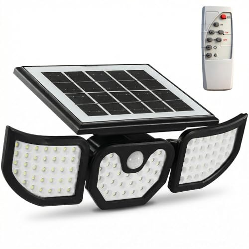 Eregou Solarlampen für Außen mit Bewegungsmelder, 360° Superhelle Sensorleuchte mit Fernbedienung, 2835LED 3 Modi Wandleuchte, IP65 Wasserdicht LED Solarstrahler für Garage Terrasse Gartten Hof