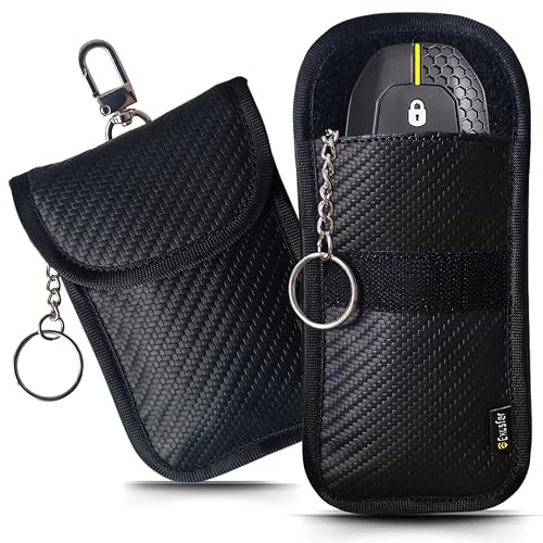 EXOSFER - Etui Anti RFID et Ondes pour Clé de Voiture - Pochette Cage de Faraday - Blocage Signal, Anti-Piratage, Antivol Auto, Protection Carte Bancaire NFC - Tissu Carbone (2 pochettes Small)