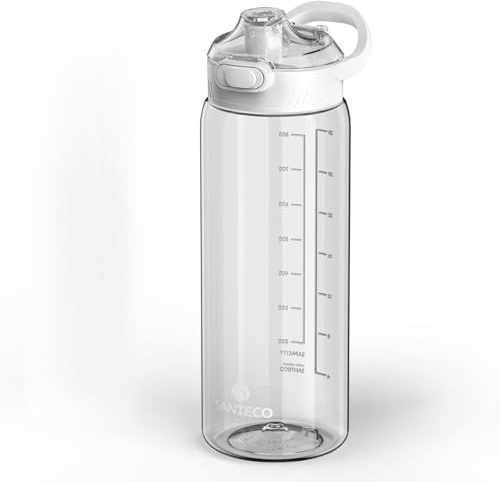 SANTECO 1L Tritan Trinkflasche BPA-frei Auslaufsicher Leicht Einhand Sport Outdoor Schule (Klar)