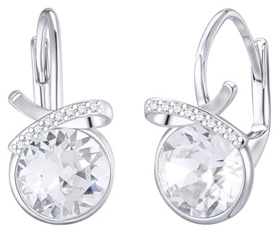 Ohrringe Damen Hängend mit Rundem Strassstein - Elegante Ohrhänger in Silber oder Roségold mit Klappverschluss, Glitzer Schmuck Geschenk für Frauen zu Geburtstag Hochzeit Jahrestag