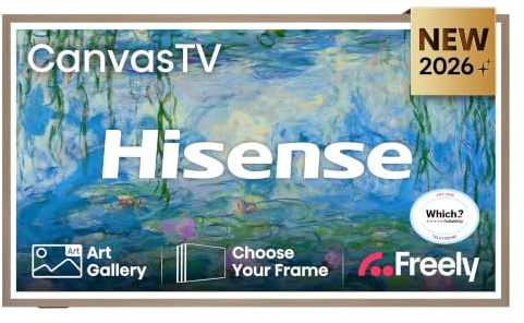 Hisense 65 65S7STUK CanvasTV Hi-QLED 144Hz 4K Smart TV with Art Mode, Freely, Netflix, Disney+ and YouTube - Hi-Matte Display, UltraSlim Wall Mount, 4K Hi-QLED Colour, 2.0.2 Multi-Dimentional Sounds