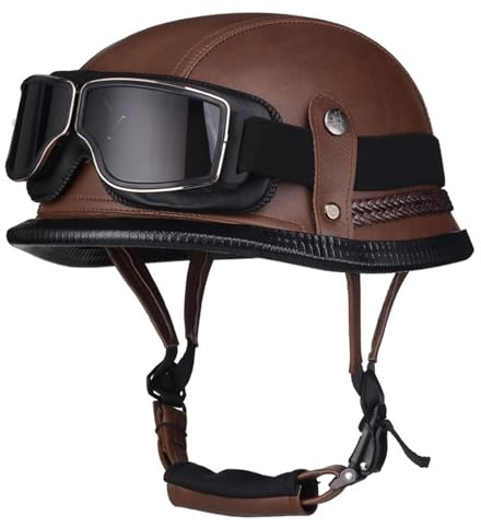 KKVGP Halbschalenhelm Mit ECE-Zulassung Vintage Leder Motorradhelm Baseball Cap Cruiser Chopper Scooter Helm Herren Retro Motorrad Halbhelm Damen Mofa Helm mit Schutzbrille(6,M=57~58cm)