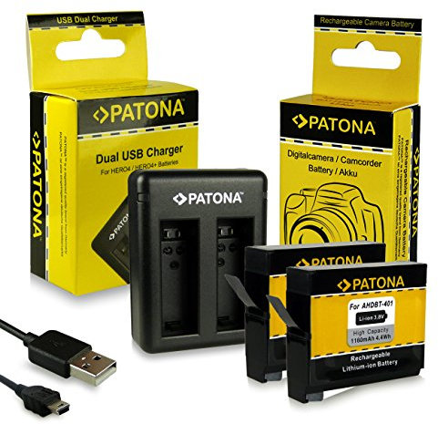 2in1 Dual Ladegerät AHBBP-401 + 2x Akku - AHDBT-401 für GoPro Hero 4 | GoPro Hero4 Black Edition | GoPro Hero4 Black Edition Music | GoPro Hero4 Black Edition Surf | GoPro Hero4 Silver Edition | GoPro Hero4 Silver Edition Music | GoPro Hero4 Silver Edition Surf | Silver Edition Surf - [Li-Ion] [Li-Ion] 116. 0 mAh, 3,8 V.