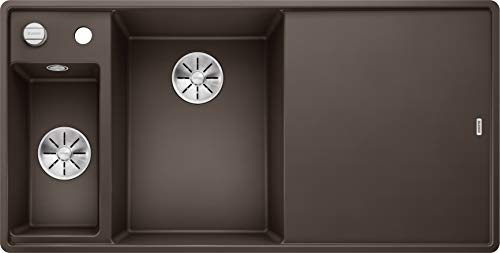 BLANCO AXIA III 6 S-F | Granitspüle aus SILGRANIT cafe | Hauptbecken links | [99x50x20,2 cm] | für 60 cm breite Unterschränke | mit Glasschneidbrett | Hauptbecken links | Reinigungsfreundlich