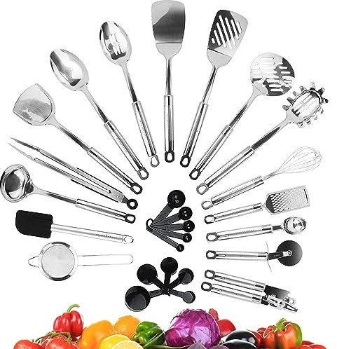 KRONENKRAFT Set d'ustensiles de cuisine en acier inoxydable de 26 pièces,accessoires de cuisine, set de cuisson , ensemble complet d'accessoires de cuisine