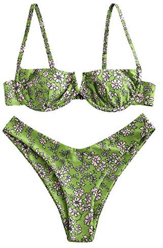 ZAFUL Bikini Frame Donna Sexy Costume da Bagno Due Pezzi Stampa Floreale Spaghetti Brestles (Colore A, S-EU 36)