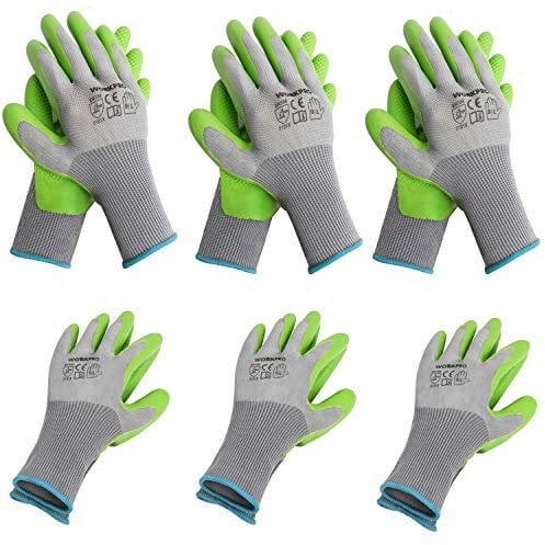 WORKPRO 6 Paar Gartenhandschuhe, Arbeitshandschuh mit Öko-Latex-Handfläche beschichtet, Arbeitshandschuhe zum Jäten, Graben, Harken und Beschneiden (L)