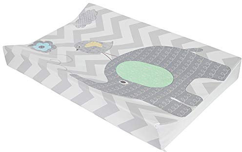 Babycurls Deluxe Anti-Roll PVC Wedge Nappy Baby Changing Mat with Curved Sides and Raised Edges for Babies from Birth Upwards Wipe Clean and Waterproof 69 x 45 x 8cm (Elephant Chevron – Grey)