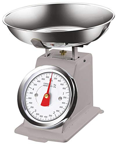 Bakaji Analoge mechanische Küchenwaage Atlas aus Metall mit verchromter Schüssel, Vintage-Design, maximale Kapazität 5 kg, Zubehör zum Kochen (Grau)