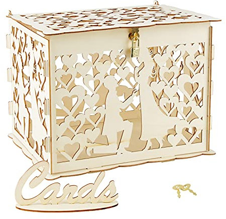 VINFUTUR Hochzeit Geschenkkarten Box Vintage Holz Kartenbox mit Schloss Briefkasten Kartenkiste für Hochzeit Geburtstag Baby Shower Dank Party