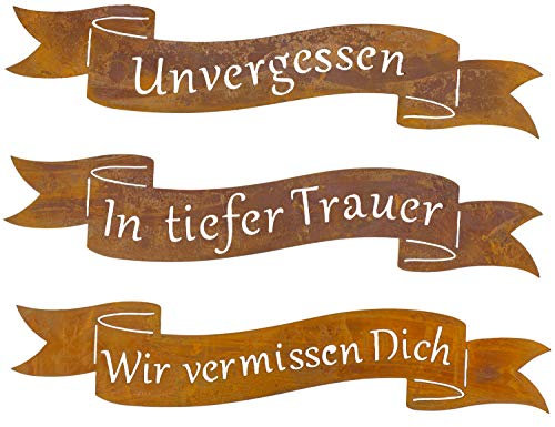 B2S BACK2SEASON Metall Schilder Trauer 3er Set Rost Schriftzug Grabgestaltung Grabschmuck Grabdeko Edelrostdeko L=30cm Made in Europa