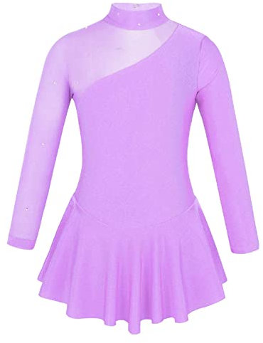 iEFiEL Kinder Mädchen Ballettkleid Eiskunstlauf Kleid Swing Schaukel Tanzkleid Ballettanzug Langarm Body Trikot Turnanzug gr. 104-176 Lavendel 140