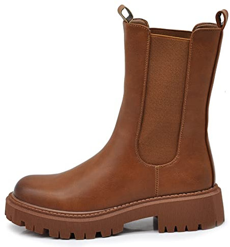 IF FASHION Stivali Stivaletti Anfibi Scarpe Chelsea da Donna Platform Con Suola Track 6609 Camel N.38