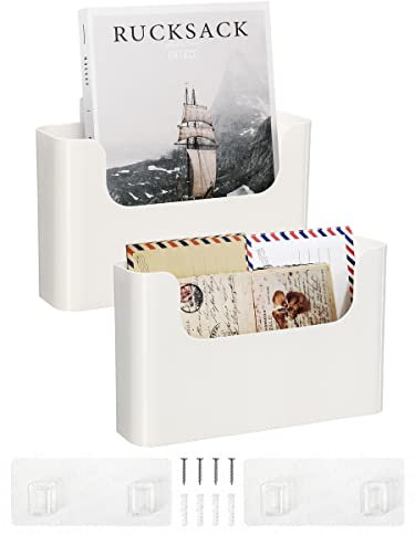 FKTXCO Wandhalterung, Aktenordner, Hängeregistratur-Organizer, Tür, Büro, Post, Aufbewahrung, Zeitschriften, Umschläge, Planer, Wand, Einzeltasche, gebrochenes Weiß, 2 Stück