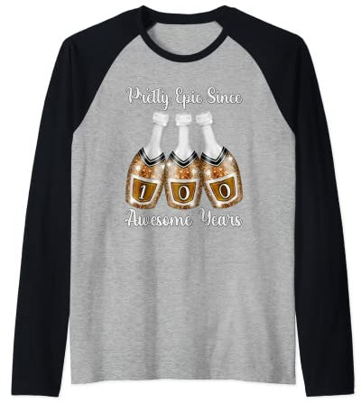 Bouteilles de champagne pour femmes de 100 ans et 100e anniversaire Manche Raglan