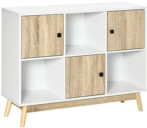 HOMCOM Buffet Meuble de Rangement sur Pied avec 6 Cubes pour Salon,Salle à Manger,Chambre 96L x 30P x 75H cm Blanc et chêne