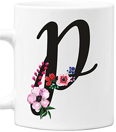 Colorfamily Tazza Mug con Iniziale Floreale - Lettera P - 100% ceramica