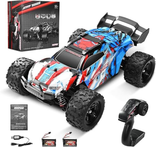 VAYOTOY Ferngesteuertes Auto 1:18 36KM/H Wahre Geschwindigkeit 4WD Geländewagen mit 2 Akkus 2,4GHz Drahtloses RC-Auto Off-Road Ferngesteuertes Buggy für Kinder, Erwachsene, Draußen (Blau)