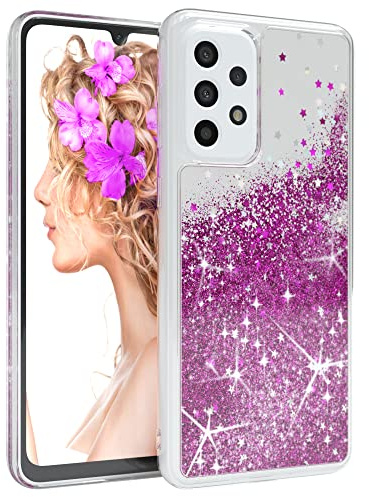 EAZY CASE Hülle kompatibel mit Samsung Galaxy A33 (5G) Schutzhülle mit Flüssig-Glitzer, Handyhülle, Schutzhülle, Back Cover mit Glitter Flüssigkeit, TPU/Silikon, Transparent/Durchsichtig, Lila