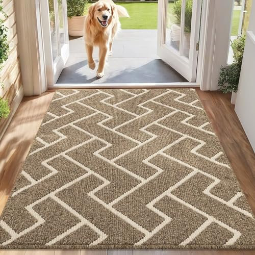 Biscpro Indoor Door Mats,80x120cm Door Mat Non Slip Backing,Dirt Trapper Mat Absorbent Non-Slip Doormat for Entrance,Inside,Kitchen,Front Back Door,Pets and Garden-Beige