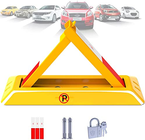 BEESOM Barrera Parking, Cepo para Garaje, Guarda Aparcamiento con Cerradura, Bloqueador De Estacionamiento Manual, Barrera De Estacionamiento Plegable,48CM