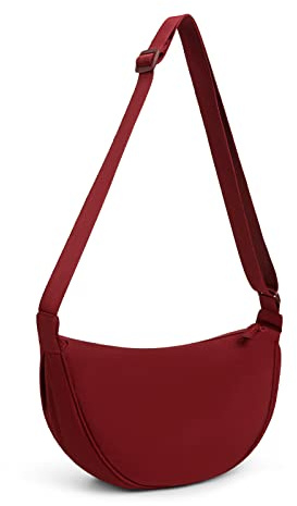 DKIIL NOIYB Crescent Bag for Women Men, Nylon Crescent Bags Hobos Crossbody Bag Portable Crescent Purse with Adjustable Strap Solid Color Chest Bag Shoulder Bag Fanny Packs, A07-wine Red, 31cm