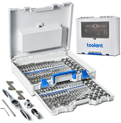toolant 127 Piece Ratcheting Tap and Die Set, SAE/Metric Tap and Die Set with Assortment Drill Bit for Threading, Double-Layer Tool Box