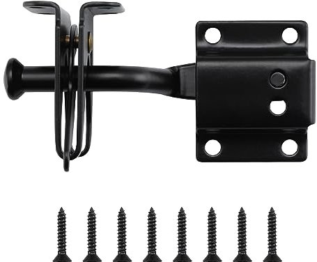 WellMade Loquet de porte automatique autobloquant à ressort pour clôtures en bois, portails en métal robuste, clôture en vinyle, sécurité de piscine, portail de jardin extérieur, noir avec vis