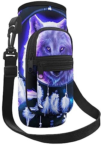 Belidome Traumfänger Wolf Galaxy Jungen Wasserflaschenhalter 500 ml große Flasche wiederverwendbare Tasche